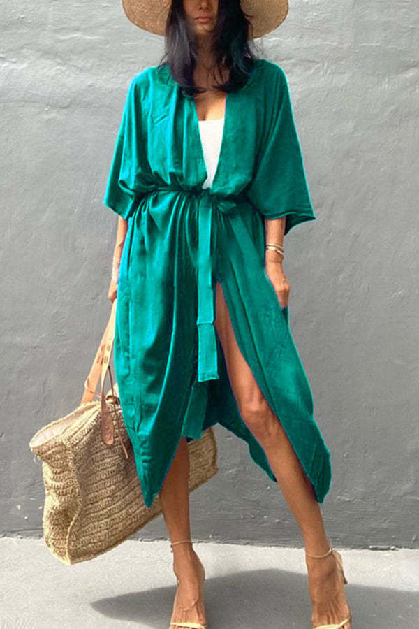 Summertime In Venice Solid Color Kimono Beach Cover-up-consonak