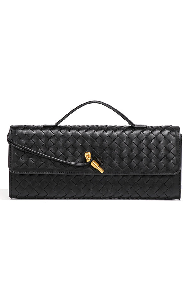 Woven Soft Leather Horizontal Square Accordion Bag-consonak