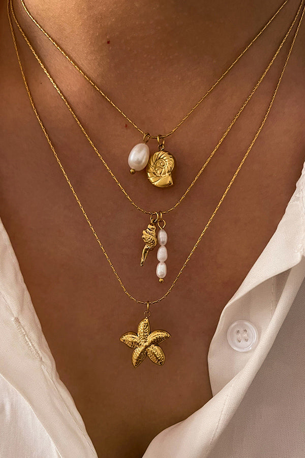 Simple Stainless Steel Conch Starfish Pearl Exquisite Mix and Match Necklace-consonak
