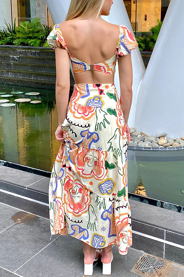 Beautiful and Unique Animal Print Puff Sleeve Slit Skirt Suit-consonak