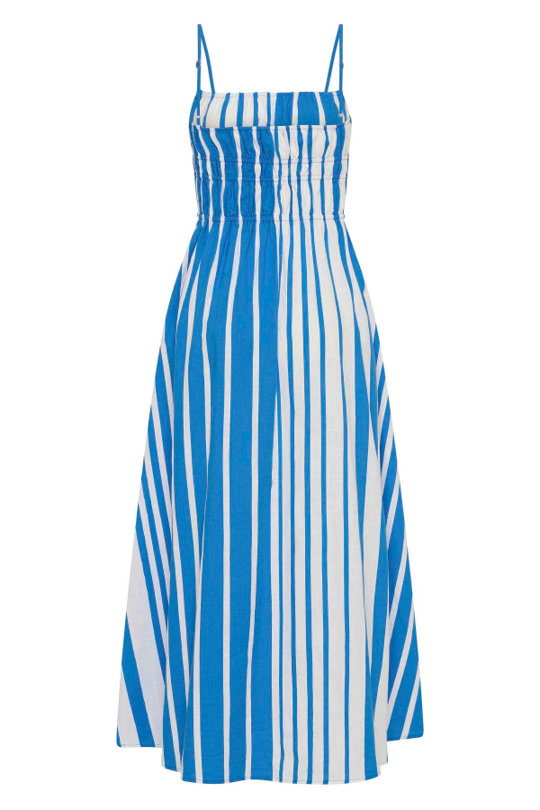 Striped Print Camisole Pleated Holiday Midi Dress-consonak