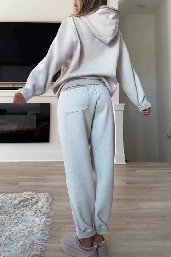 Tasman Braid Trim Kangaroo Pocket Hooded Sweatshirt and Elastic Waist Jogger Pants Set-consonak