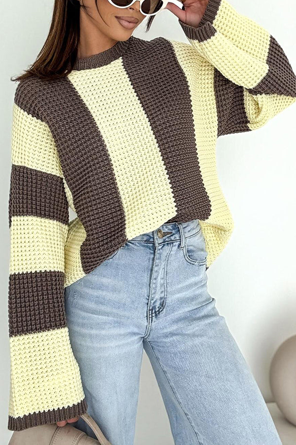 Fashionable Colorblock Loose Long-sleeved Casual Knitted Sweater-consonak