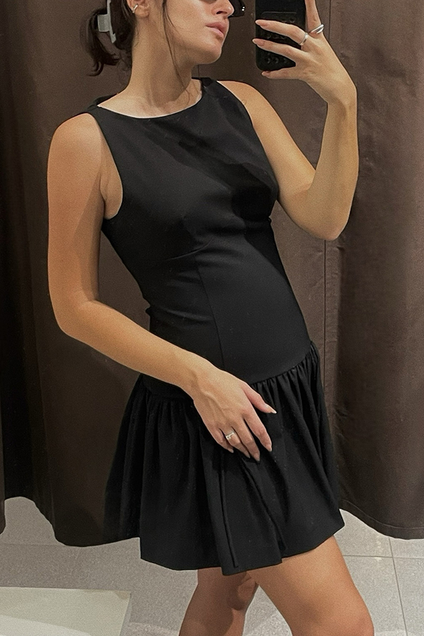 Solid Velvet Bow Embellished Sleeveless Mini Dress-consonak