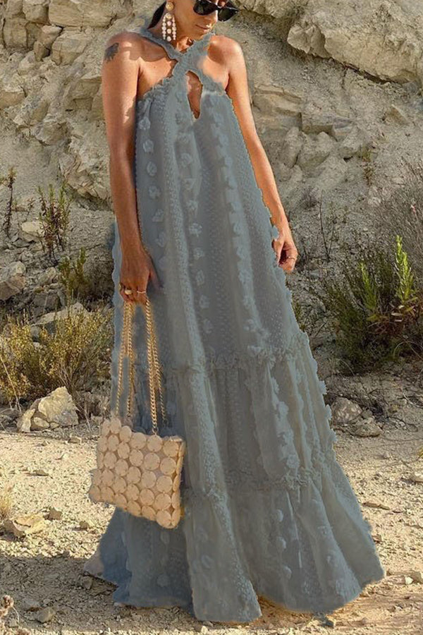 Sweet By The Sea Flower Decor Halter Party Maxi Dress | Consonak