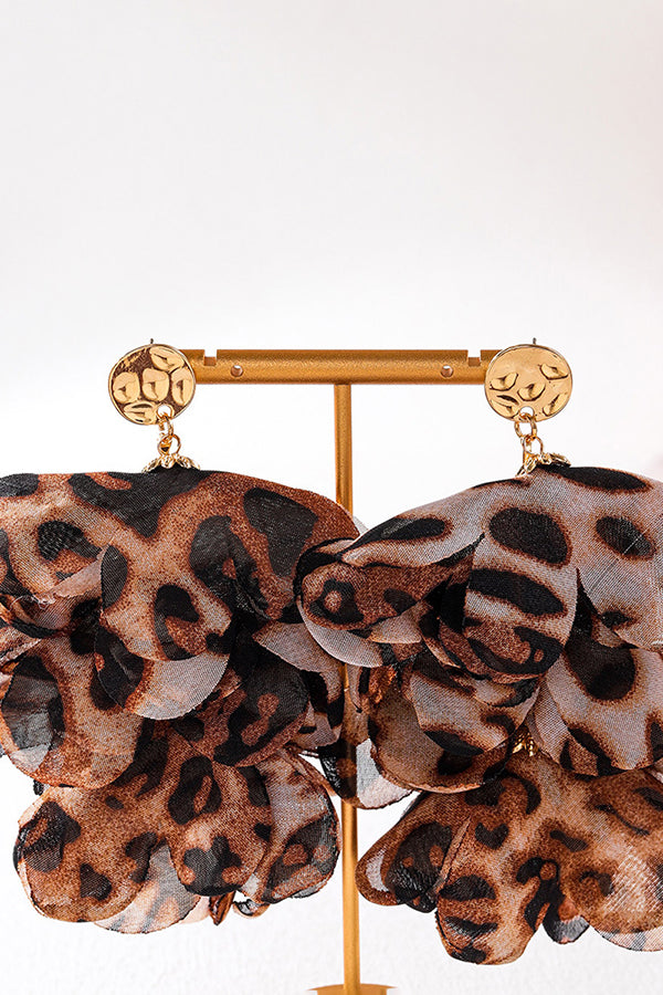 Leopard Print Multi-layered Fabric Floral Earrings-consonak