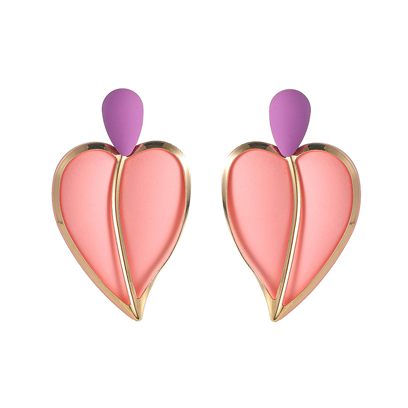 Casual Resort-style Lacquered Color-blocked Heart-shaped Earrings-consonak