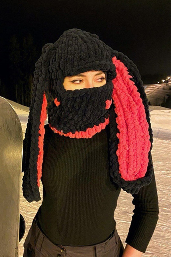 Big Rabbit Ears Knitted Warm Mask Hood-consonak