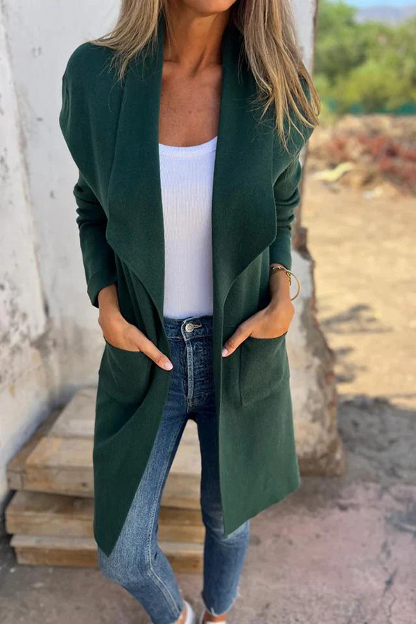 Warmth on Stylish Lapel Mid-length Pocket Knit Cardigan Coat-consonak