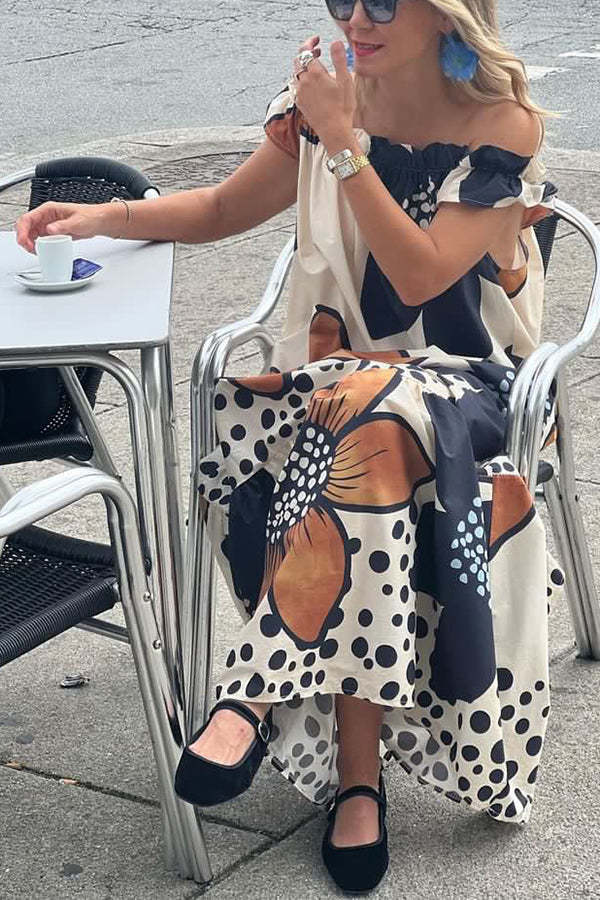 Bloom Season Linen Blend Floral Printed Off Shoulder Pocketed A-line Maxi Dress-consonak