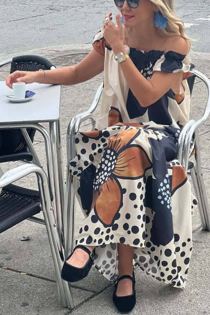 Bloom Season Linen Blend Floral Printed Off Shoulder Pocketed A-line Maxi Dress-consonak