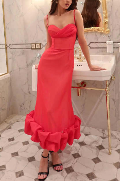 Dreamy and Romantic Ruched Bust Cloud Shape Hem Slip Midi Dress-consonak