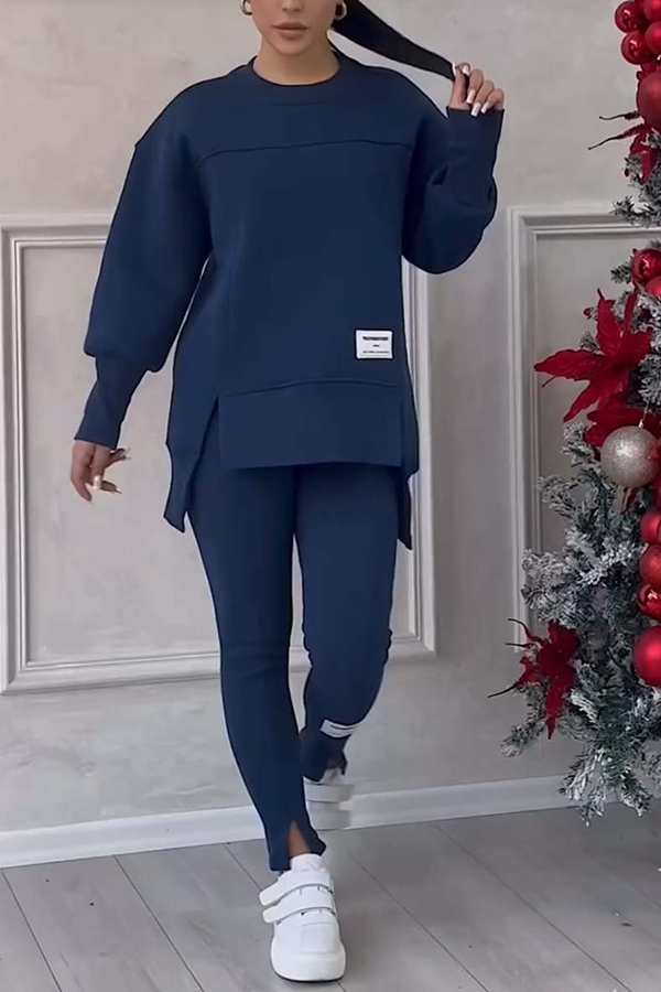 Fashionable Irregular Long-sleeved Sweatshirt and Elastic Waist Pants Set | Consonak