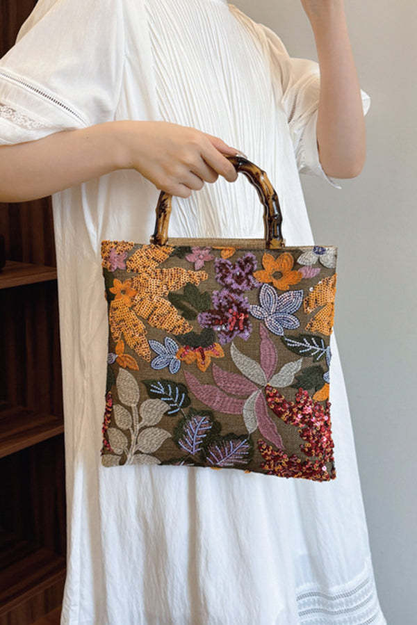 Colorful Sequin Vintage Embroidery Tote Bag-consonak