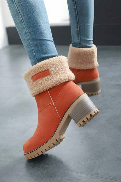 Leopard Print Thick Heel Warm Mid-calf Snow Shoes-consonak