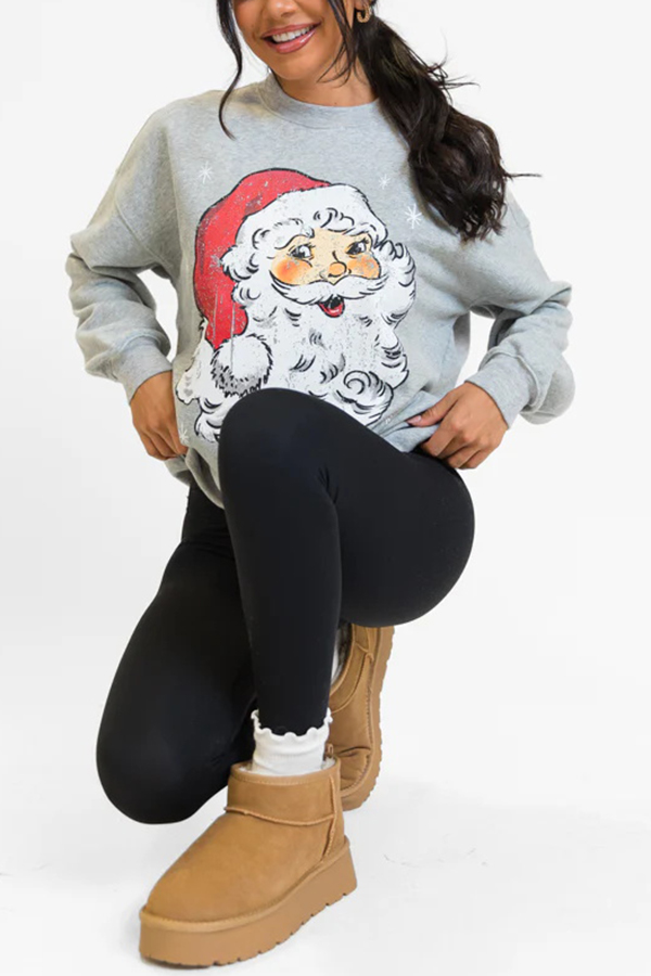 Christmas Cartoon Santa Claus Print Long Sleeve Loose Sweatshirt-consonak