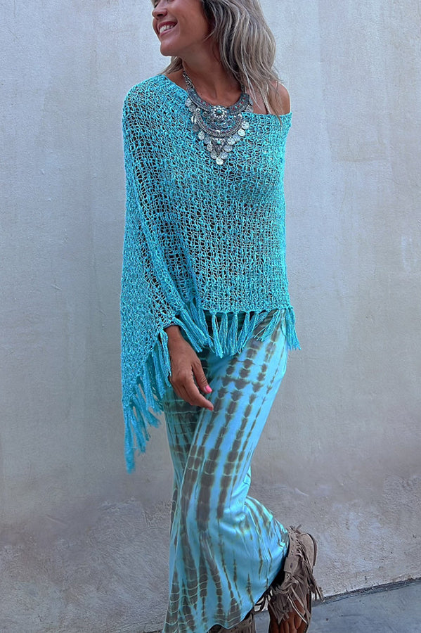 Sunset Breeze Hollow Out Tassel Knit Cover-up Top-consonak