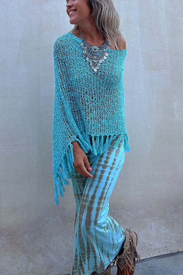 Sunset Breeze Hollow Out Tassel Knit Cover-up Top-consonak