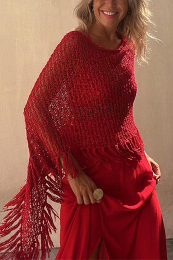 Sunset Breeze Hollow Out Tassel Knit Cover-up Top | Consonak