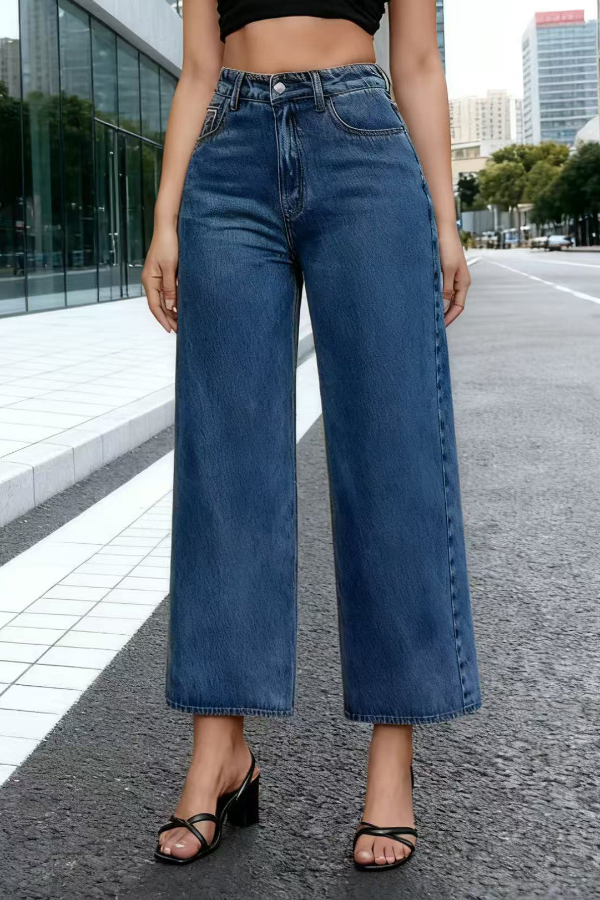 Stylish High-waisted Casual Pocket Straight Leg Jeans