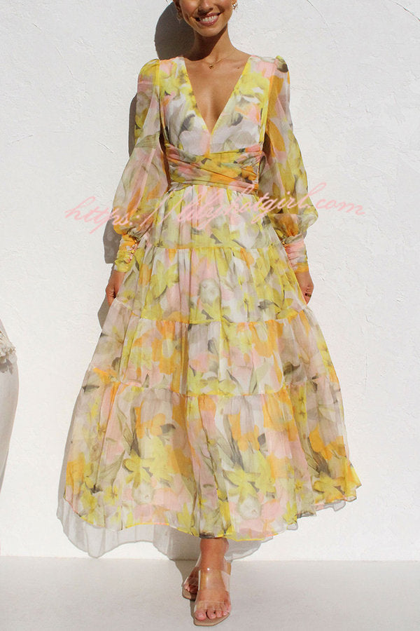Olena Abstract Floral Balloon Sleeves Maxi Dress-consonak