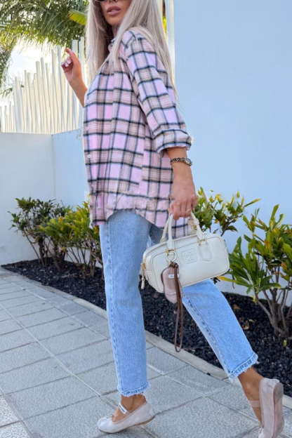 Love of Mine Plaid Print Long Sleeve Oversized Blouse-consonak