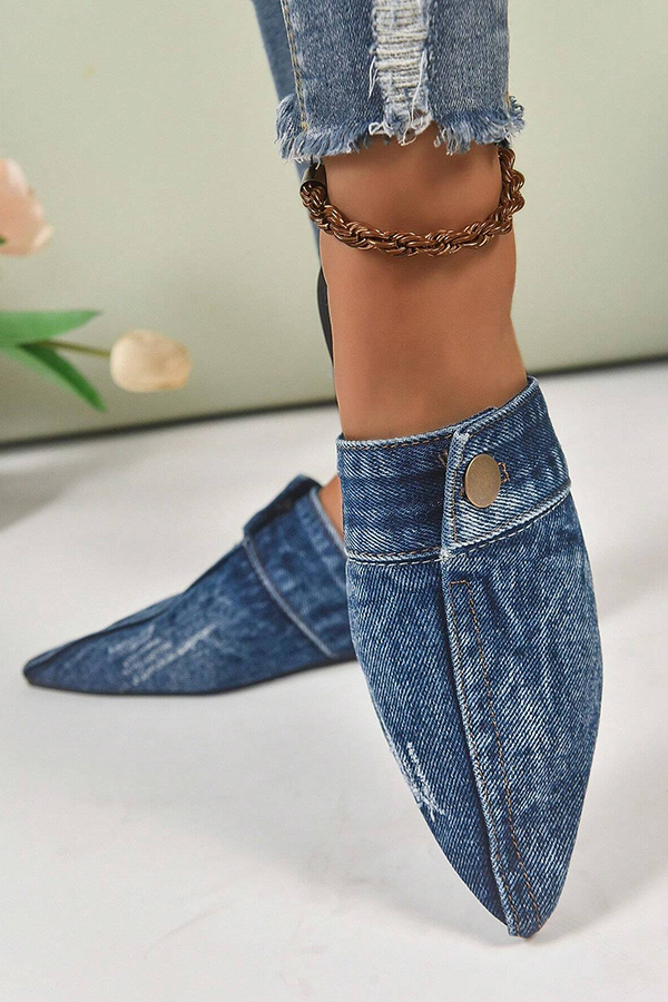 Casual Flat Pointed Toe Denim Slippers-consonak