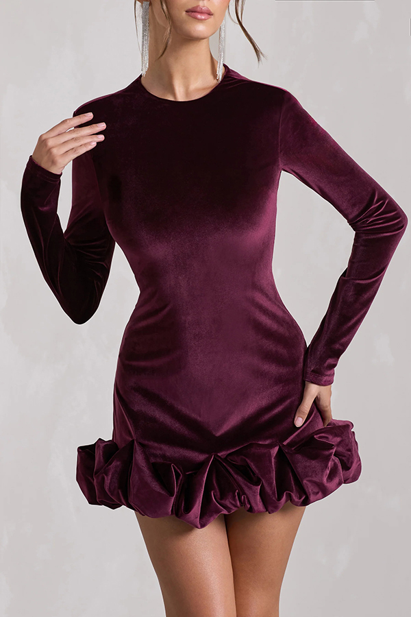 Solid Color Velvet Slim-fit Long-sleeved Mini Dress-consonak