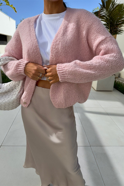 Solid Color Casual Long Sleeve Knitted Cardigan-consonak