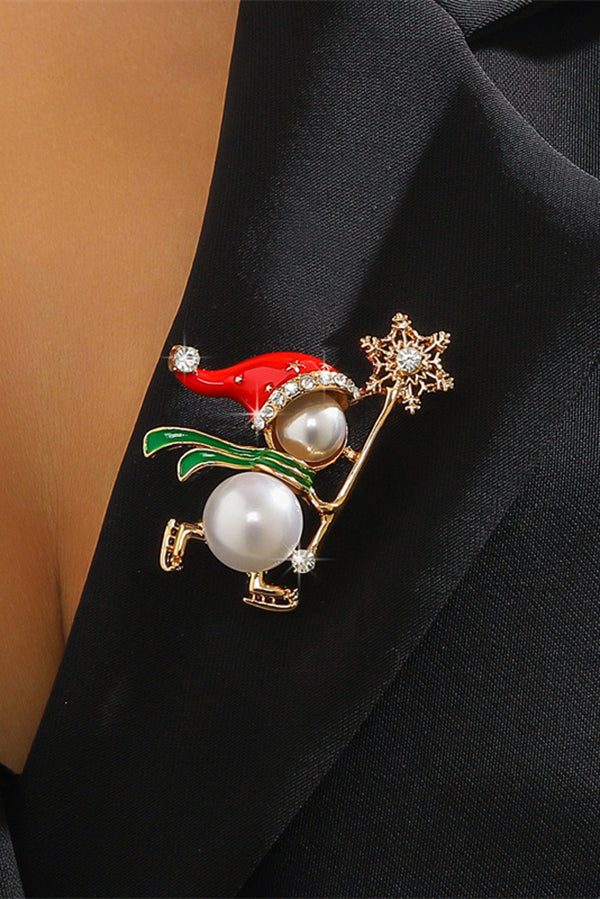 Christmas Snowman Diamond Pearl Ski Brooch | Consonak
