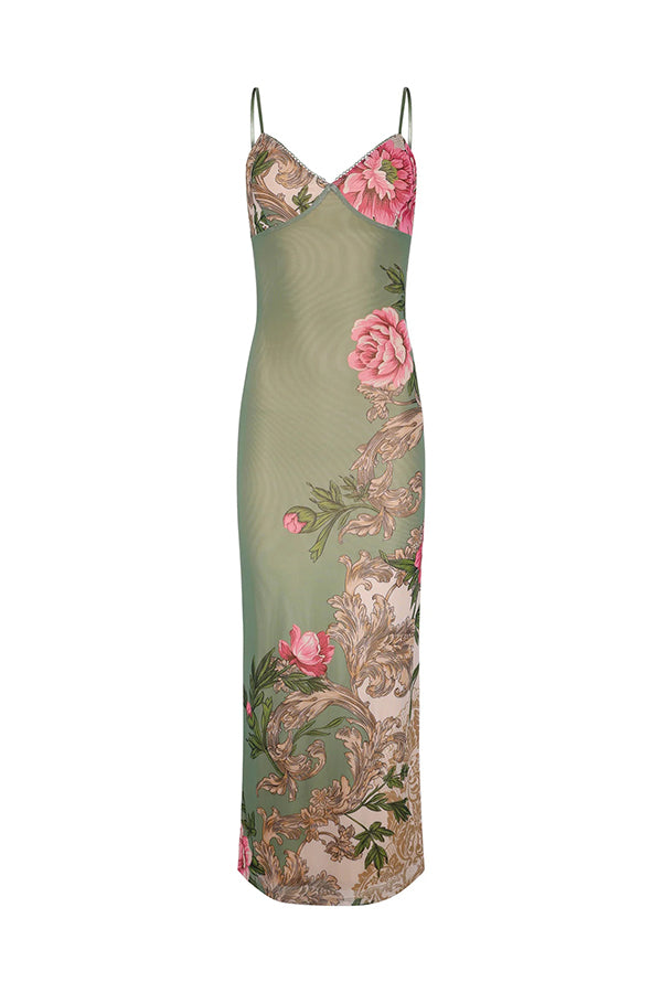 Reveling in The Unknown Floral Print Slip Stretch Maxi Dress-consonak