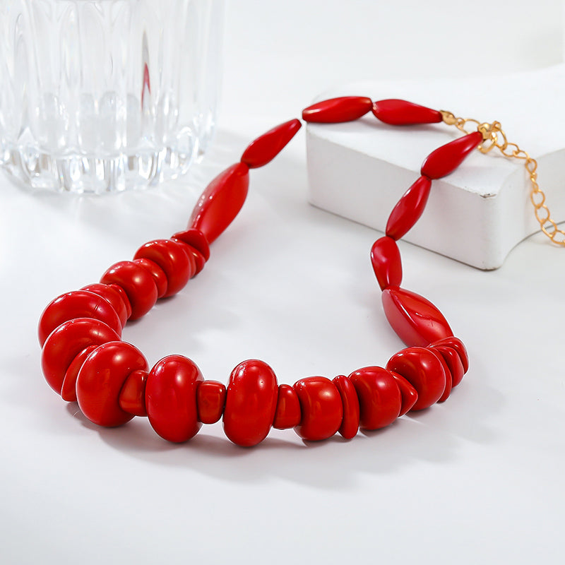 Bohemian Red Coral Necklace Two-piece Set-consonak