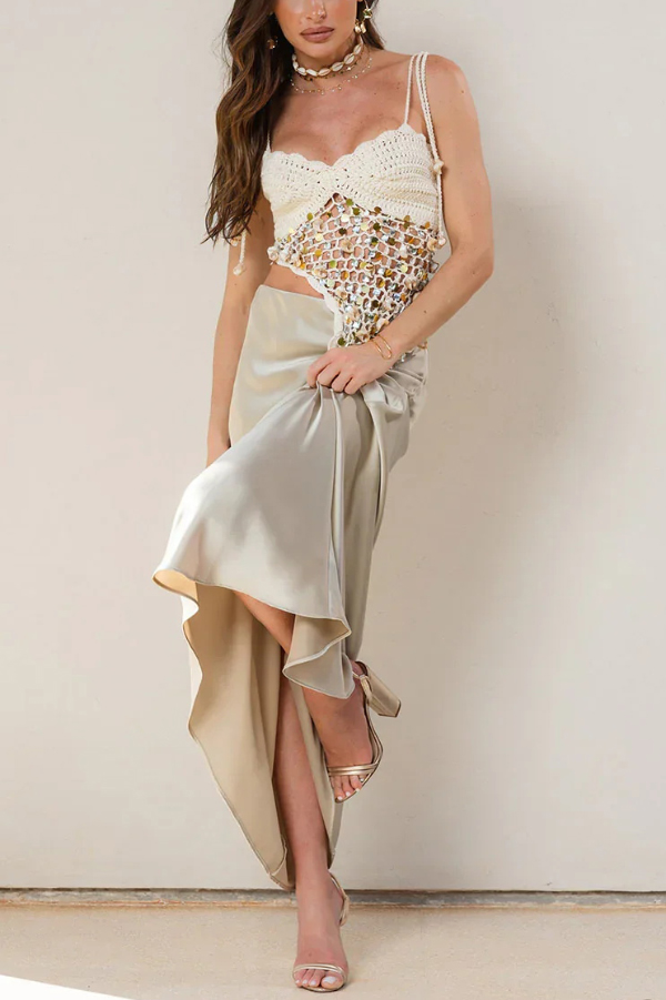 Fashionable Sequined Openwork Vacation Knit Vest-consonak