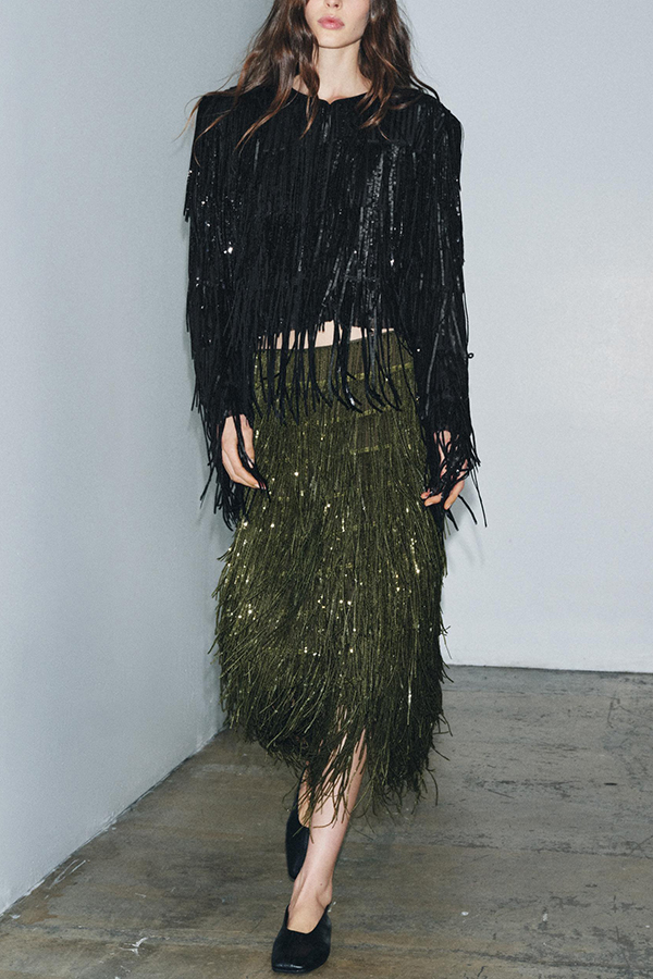 Stylish Sequined Tassel Elegant Midi Skirt | Consonak