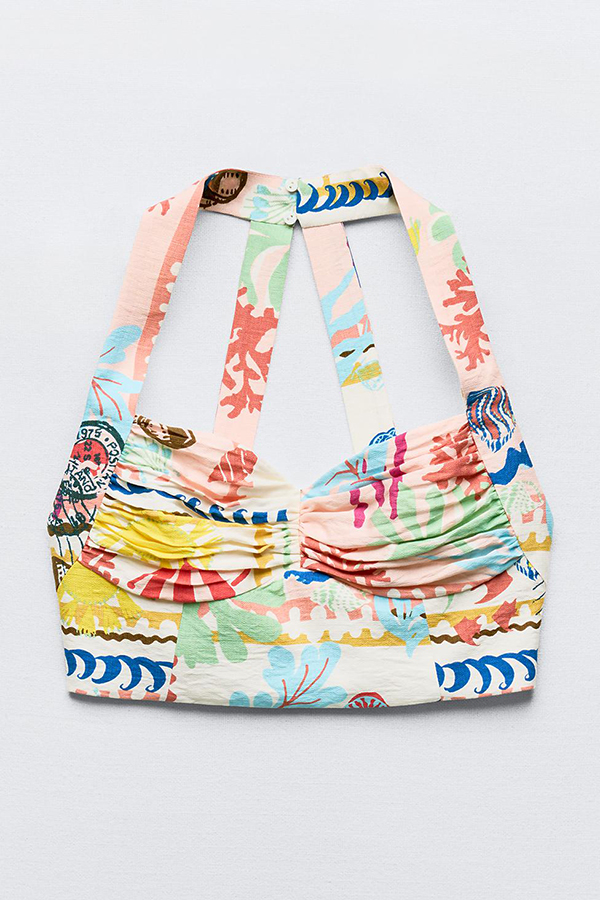 Multicolor Printed Sexy V Neck Halter Top and Midi Button-down Skirt Set-consonak