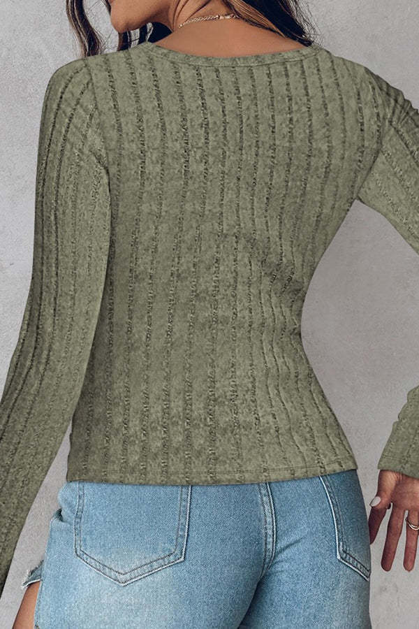 Solid Color Slim Long Sleeve Round Neck Thermal Top-consonak