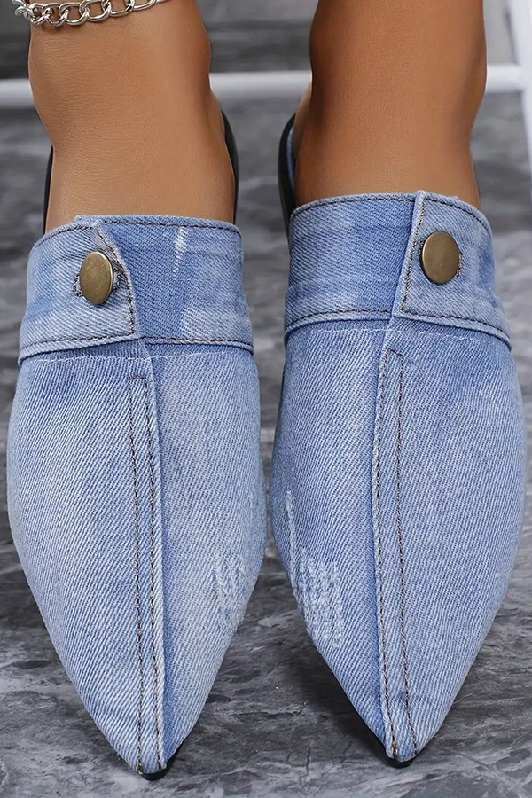 Casual Flat Pointed Toe Denim Slippers-consonak