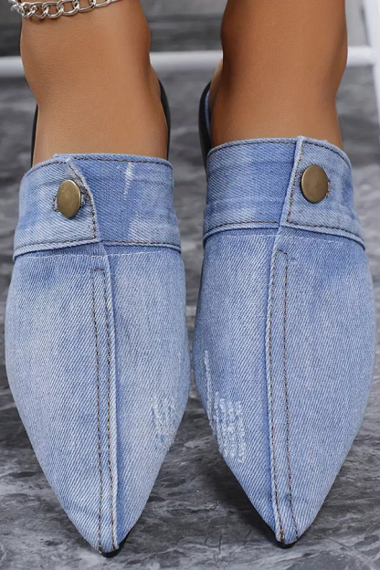 Casual Flat Pointed Toe Denim Slippers-consonak