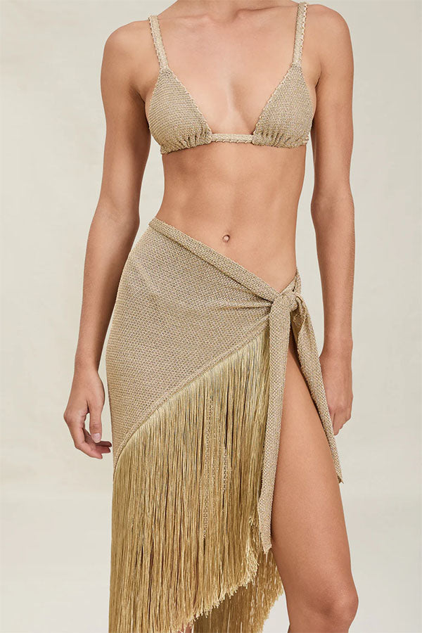 Metallic Tassel Scarf: Perfect for A Luxurious Halter Top or A Belted Skirt-Consonak