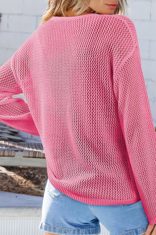 Coconut Tree Jacquard Loose Round Neck Long-sleeved Casual Knitted Cover-up-consonak