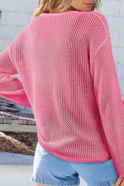 Coconut Tree Jacquard Loose Round Neck Long-sleeved Casual Knitted Cover-up-consonak