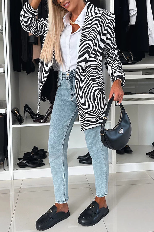 Choose Unique Leopard Print Lapel Long Sleeve Relaxed Blazer-consonak