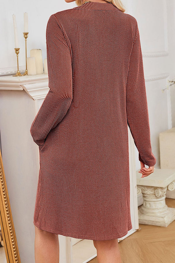 Solid Color Loose Long-sleeved Casual Knitted Mini Dress-consonak