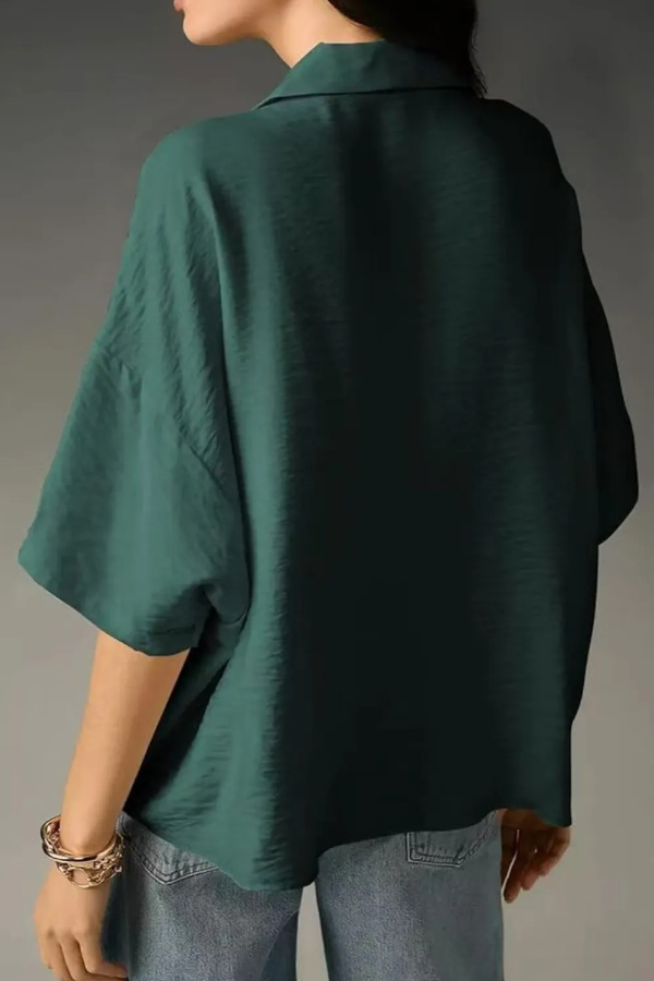 Solid Color Loose Lapel Short-sleeved Casual Shirt-consonak