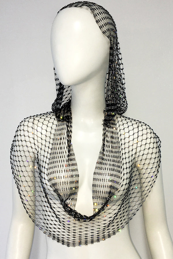 Fashion Fishnet Rhinestone Hooded Vest-consonak