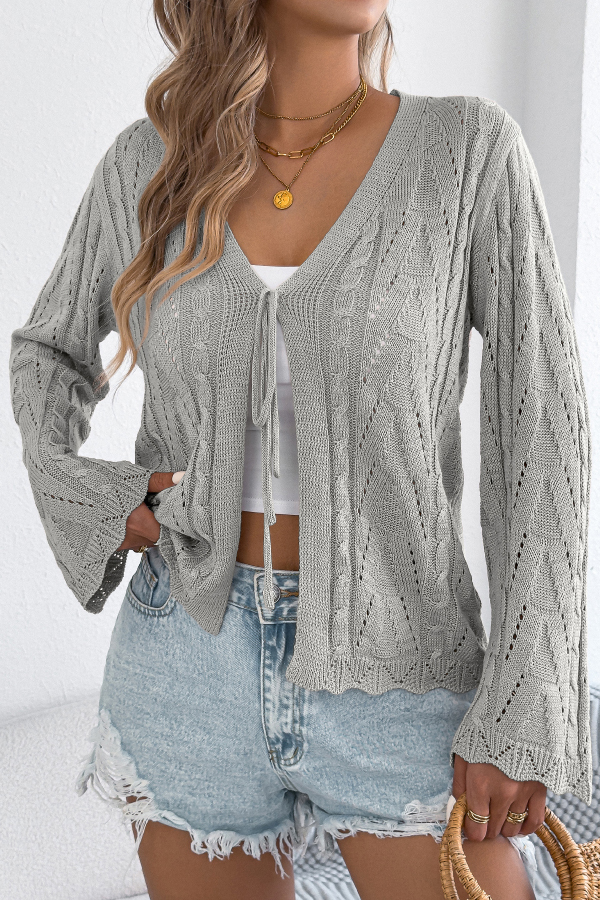 Solid Color Loose V-neck Long-sleeved Vacation Knit Cardigan-consonak