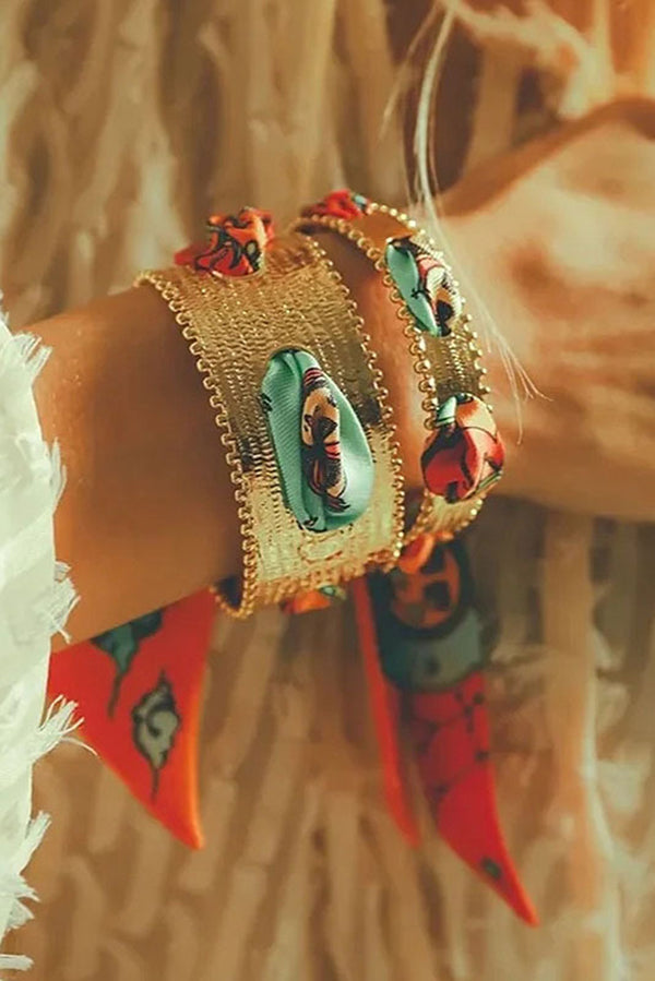 Matte Open Bracelet with Vintage Scarf-consonak