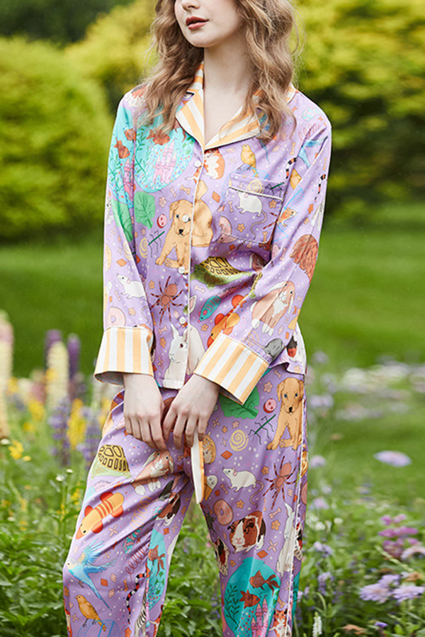 Guinea Pig and Fish Print Home Long-sleeved Two-piece Set | Consonak