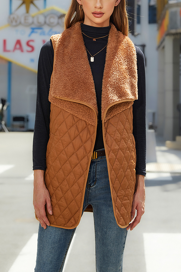 Fashion Plush Patchwork Sleeveless Pocket Vest Jacket-consonak