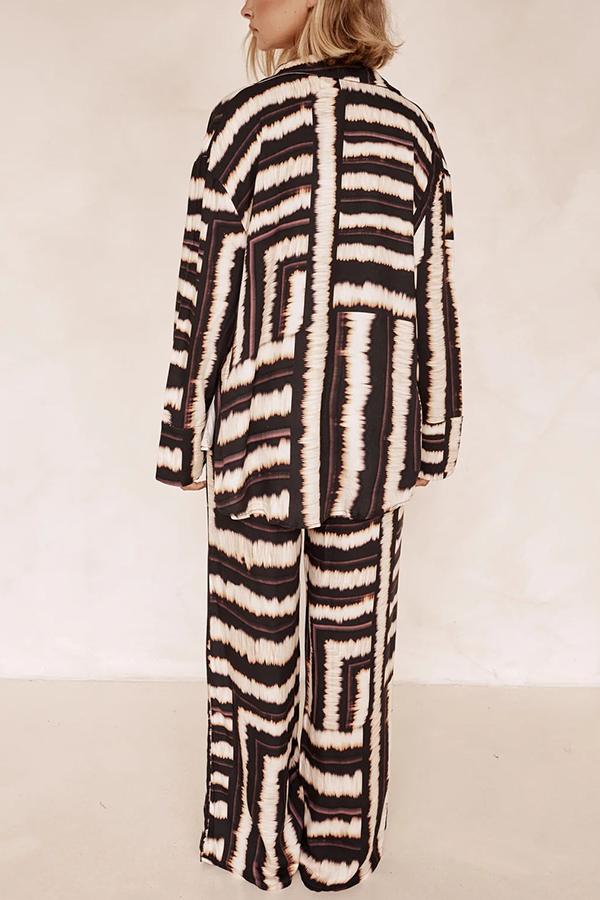 Planning Trips Satin Tie Dye Unique Print Button Down Oversized Blouse-consonak